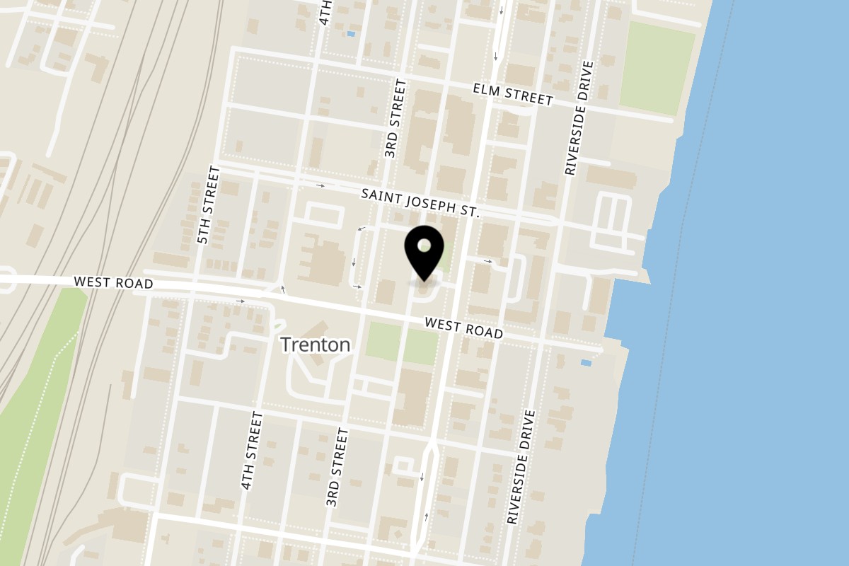 Map showing the location of Round House BBQ on 2760 W Jefferson Ave in Trenton